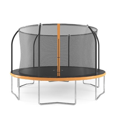 Studsmatta med säkerhetsnät - svart/orange - 425 cm + Jordankare - 4 st