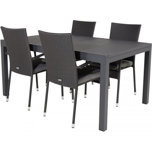 Holma Matgrupp (160x100) - Svart - 4 Stolar