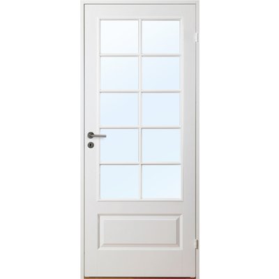 Innerdörr Gotland - Kompakt dörrblad med stort spröjsat glasparti SP10 + Handtagskit - Blankt