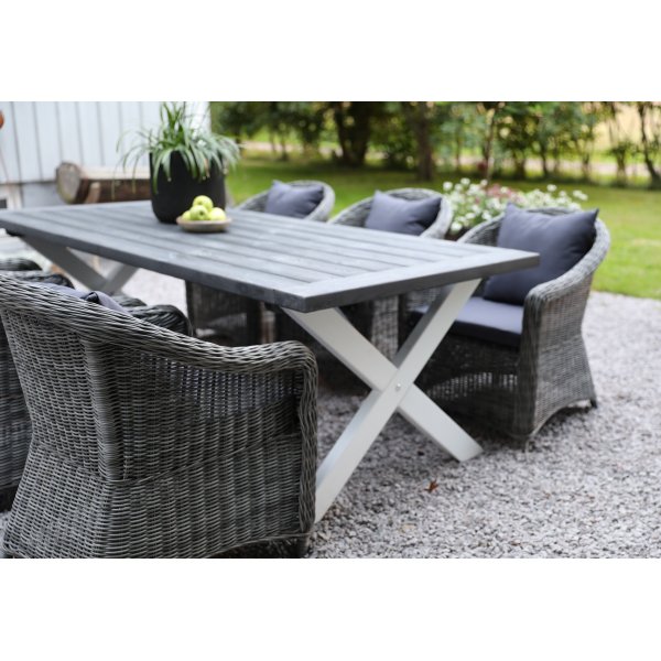 Oxford - Gartenmöbelgruppe 220 cm Grau/Weiß + Reinigungsspray für Gartenmöbel Oxford - Gartenmöbelgruppe 220 cm Grau/Weiß + Reinigungsspray für Gartenmöbel
