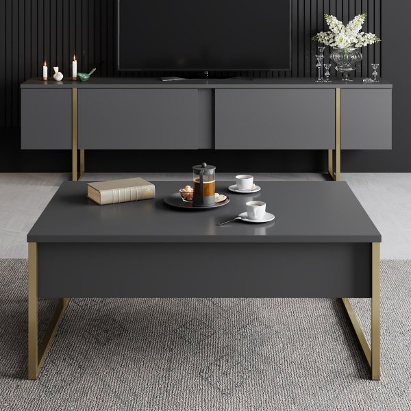 Lux TV-b�nk - Antracit/guld
