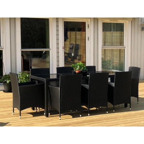 Brantevik ulkoiluryhmä, pöytä ja 8 tuolia - Musta synteettinen rottinki Brantevik ulkoiluryhmä, pöytä ja 8 tuolia - Musta synteettinen rottinki