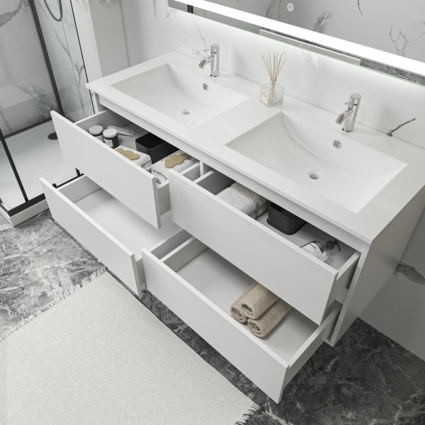 Badeværelsesmøbel Florence 120 cm - Hvid + 2.00 x Badeværelse krog Badeværelsesmøbel Florence 120 cm - Hvid + 2.00 x Badeværelse krog