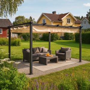 Pergola 3x4 m - Dunkelgrauer Aluminiumrahmen mit verstellbarem Sonnenschutz Pergola 3x4 m - Dunkelgrauer Aluminiumrahmen mit verstellbarem Sonnenschutz