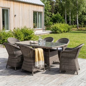 Matgrupp Sienna matbord & 6 Mercury f�t�ljer utomhus + M�belv�rd