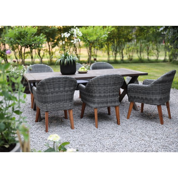 Gartenmöbel-Set 220 cm Braun/Grau mit 6 Stühlen + Textilimprägnierung für Outdoormöbel Gartenmöbel-Set 220 cm Braun/Grau mit 6 Stühlen + Textilimprägnierung für Outdoormöbel