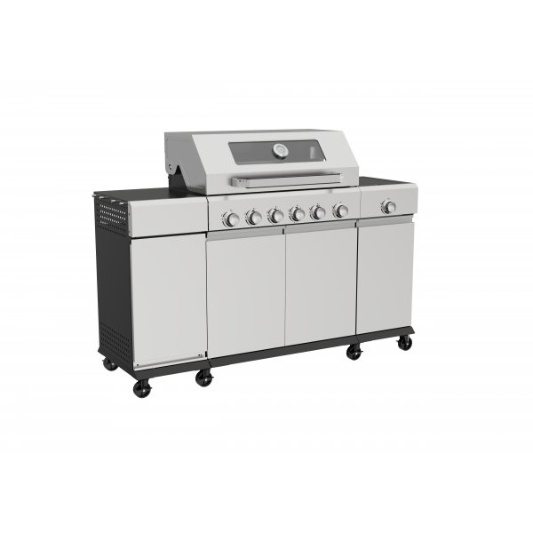 Gasolgrill med sidobr�nnare och f�rvaringssk�p - 6 br�nnare - rostfritt st�l