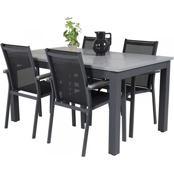 Ekens Spisegruppe (152x90) - Sort/Gr - 4 Stole