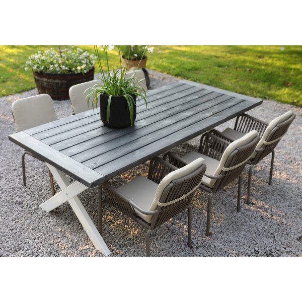 Oxford - Gartenmöbelgruppe 220 cm Grau/Weiß + Reinigungsspray für Gartenmöbel Oxford - Gartenmöbelgruppe 220 cm Grau/Weiß + Reinigungsspray für Gartenmöbel