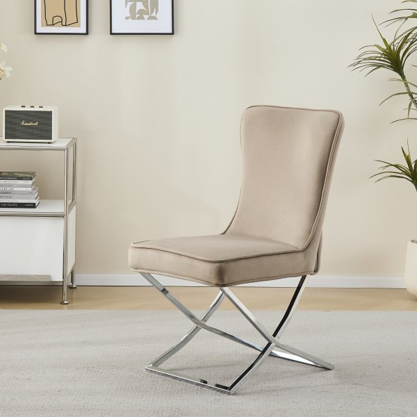 Stol med kromade ben - beige sammet - Luxury