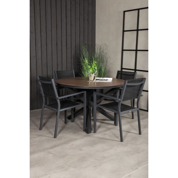Tottarp Matgrupp (ø140) - Svart/Brun - 4 Stolar Tottarp Matgrupp (ø140) - Svart/Brun - 4 Stolar