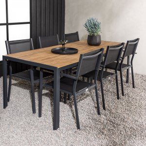 matgrupp utomhus 6 stolar copacabana med matbord 205x90 cm + rengöringsspray för utemöbler