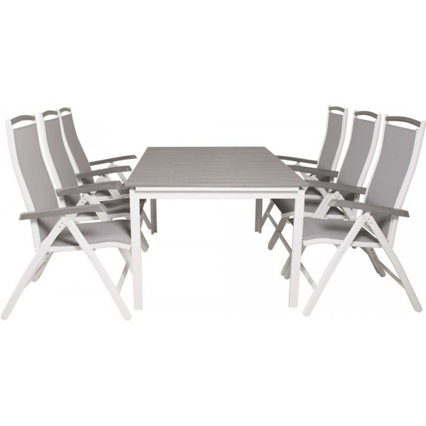 Prssebo Matgrupp (160x100) - Vit/Gr - 6 Stolar