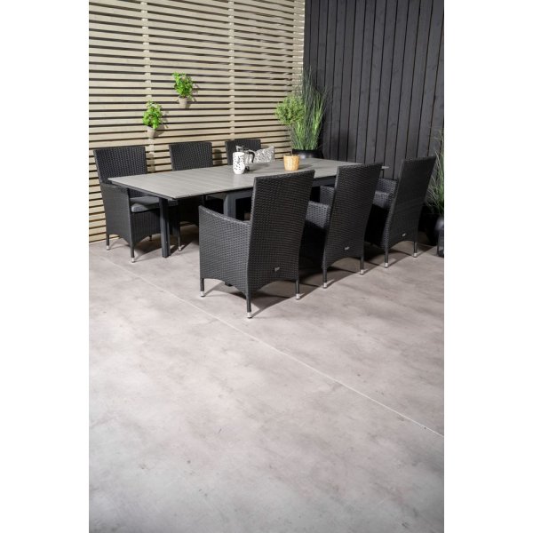 Prssebo Matgrupp (160x100) - Svart/Gr - 6 Stolar