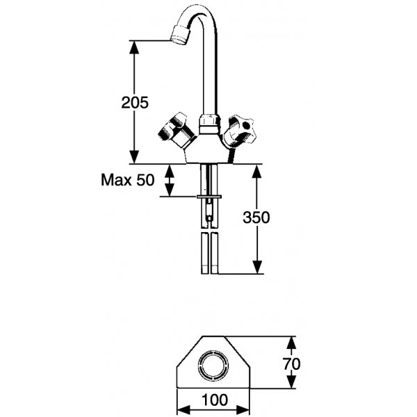 FM Mattsson Mixer til vaskekanaler Krom med støtteplade FM Mattsson Mixer til vaskekanaler Krom med støtteplade