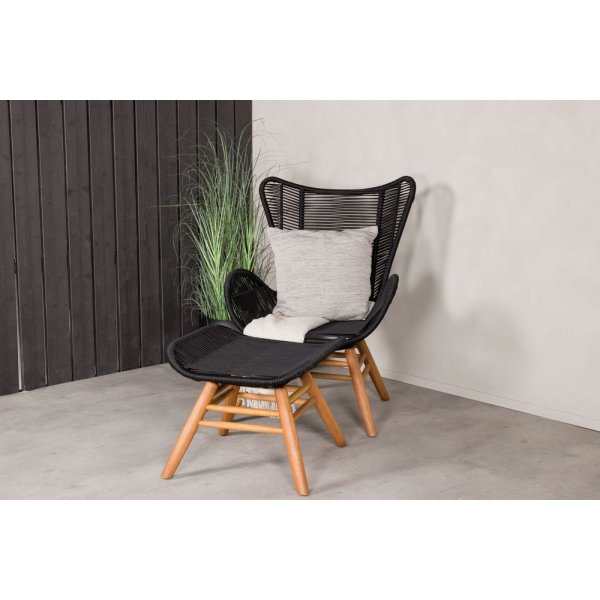 Tallberga f�t�lj med fotpall � Akacia/svart rep