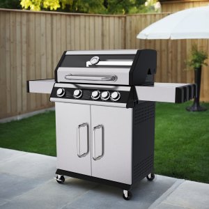 Rostfri gasolgrill med sidobrännare | Lock med glasfönster | Kansas Rostfri gasolgrill med sidobrännare | Lock med glasfönster | Kansas