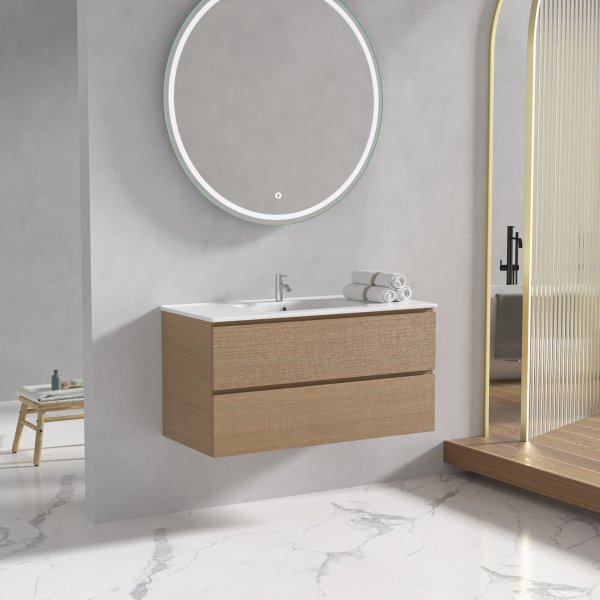 Kylpyhuonekalusteet Milan 100 cm - Vaaleaa puuta + WC-paperin pidike Kylpyhuonekalusteet Milan 100 cm - Vaaleaa puuta + WC-paperin pidike