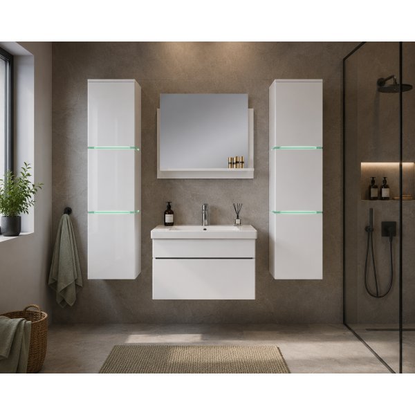 Badrumspaket 60 cm Vit med LED-belysning - Venice + Toalettpappershållare Badrumspaket 60 cm Vit med LED-belysning - Venice + Toalettpappershållare