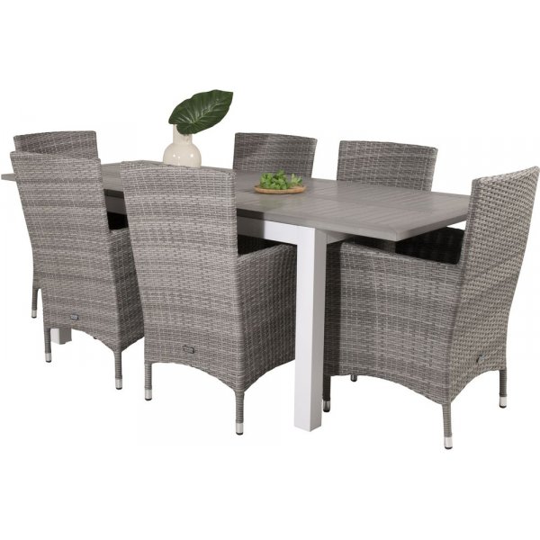 Eken�s Matgrupp (160x90) - Gr�/Vit - 6 Stolar