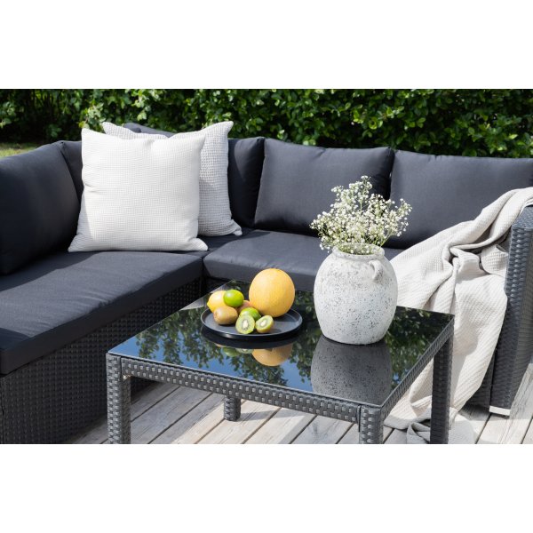 Loungegruppe Kuba sofagruppe + bord - sort syntetisk rattan / sorte hynder