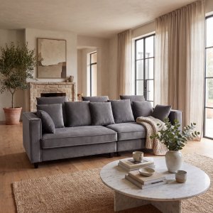 Sofa 250 cm bred mørkegrå fløjl 114 cm dyb Sofa 250 cm bred mørkegrå fløjl 114 cm dyb