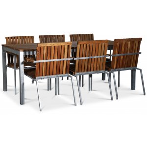 Alva spisegruppebord inkl. 6 stole - Teak / Galvaniseret stl