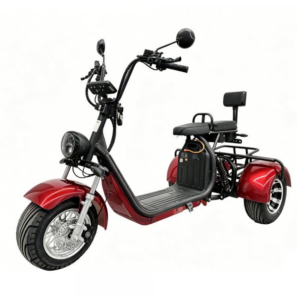 Elscooter trehjulig 2000W röd - Moped klass 1 el + Låskätting Elscooter trehjulig 2000W röd - Moped klass 1 el + Låskätting