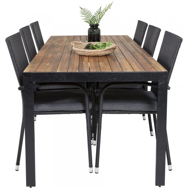 Balsj Matgrupp (205x90) - Svart/Natur - 6 Stolar