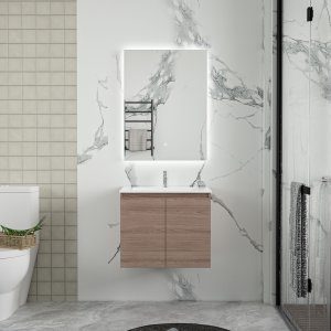 Badrumsm&ouml;bler 60 cm M&ouml;rk tr&auml;imitation - Stockholm + Toalettpappersh&aring;llare