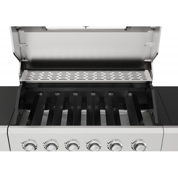 Gasolgrill med sidobr�nnare och f�rvaringssk�p - 6 br�nnare - rostfritt st�l