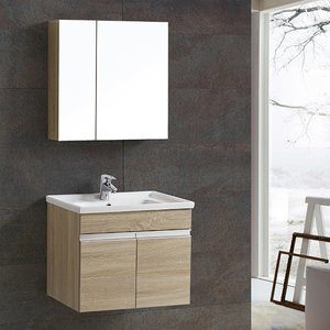 Badrumsm&ouml;bler Halden - Ljus tr&auml;imitation + Toalettpappersh&aring;llare