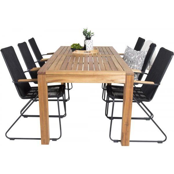 Lekvall Matgrupp (200x90) - Svart/Natur - 6 Stolar