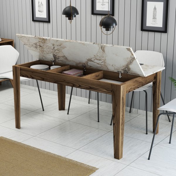 Milan matbord 145 x 88 cm - Vit marmor/valn�t