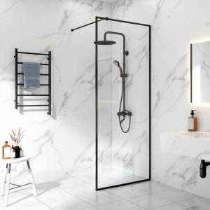 Brusevæg 95x210cm | Aluminium og sikkerhedsglas | Sort ramme Brusevæg 95x210cm | Aluminium og sikkerhedsglas | Sort ramme