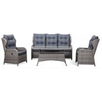 Alaska utemöbelgrupp hög rygg med recliner (3+1+1) - Grå konstrotting Alaska utemöbelgrupp hög rygg med recliner (3+1+1) - Grå konstrotting