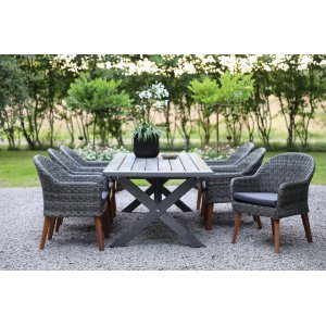 utemöbler matgrupp utomhus 220 cm trä 6 stolar rotting grå + rengöringsspray för utemöbler