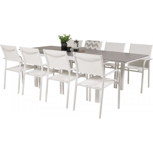 Pr�ssebo Matgrupp (160x100) - Vit/Gr� - 8 Stolar