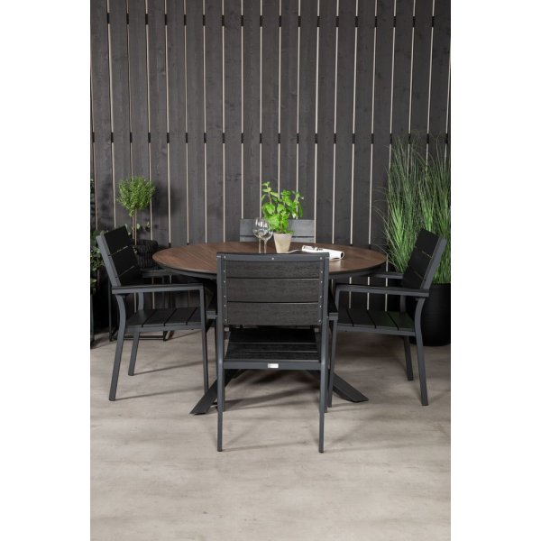 Tottarp Matgrupp (ø140) - Svart/Brun - 4 Stolar Tottarp Matgrupp (ø140) - Svart/Brun - 4 Stolar