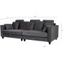 Soffa 250 cm bred m�rkgr� sammet 114 cm djup