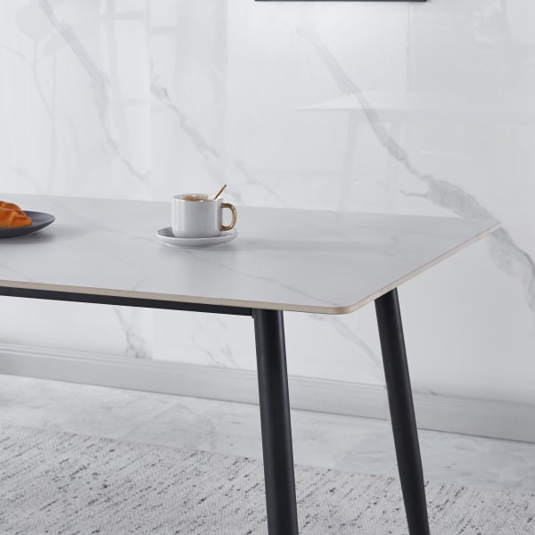 Inez matbord med keramisk vit matt marmor - 140x80 cm