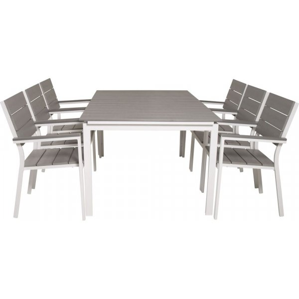 Prssebo Matgrupp (160x100) - Vit/Gr - 6 Stolar