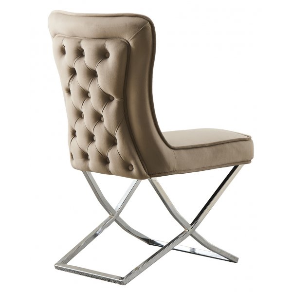 Stol med kromade ben - beige sammet - Luxury