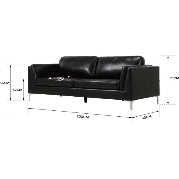 Soffa 3-sits svart PU - Cansas Soffa 3-sits svart PU - Cansas