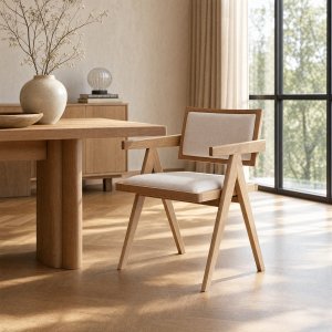 Sessel Natur/Leinen, 100 % FSG-zertifizierte massive Eiche - Greta