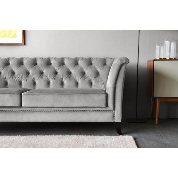 Chesterfield 3-sits Soffa 210 cm Gr� Sammet
