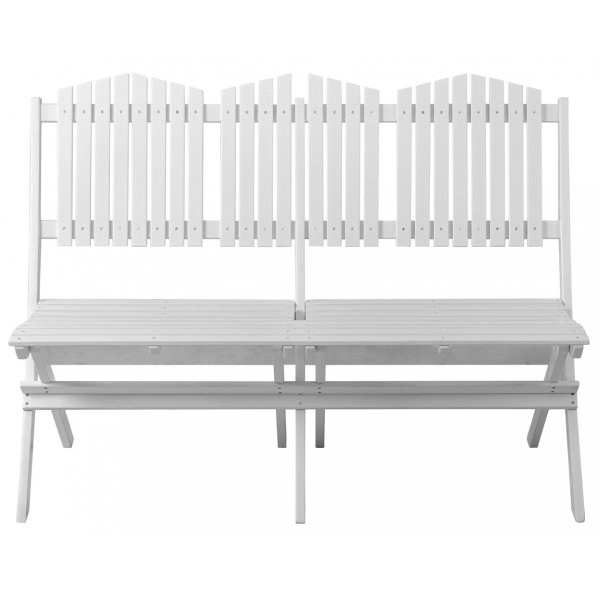 Vit utesoffa i trä 130 cm - Trädgårdsbänk vikbar utomhus + Fläckborttagare för möbler Vit utesoffa i trä 130 cm - Trädgårdsbänk vikbar utomhus + Fläckborttagare för möbler