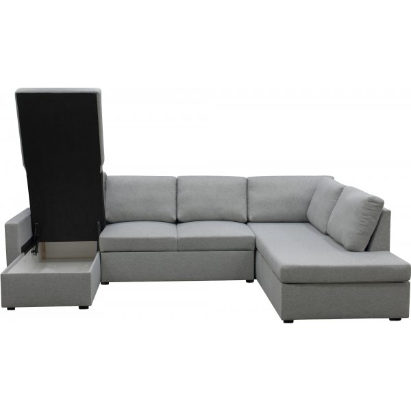 U-soffa b�ddsoffa T�rn� v�ndbar med f�rvaring - 304 cm - ljusgr�