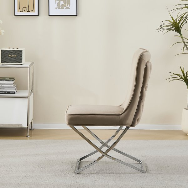 Stol med kromade ben - beige sammet - Luxury