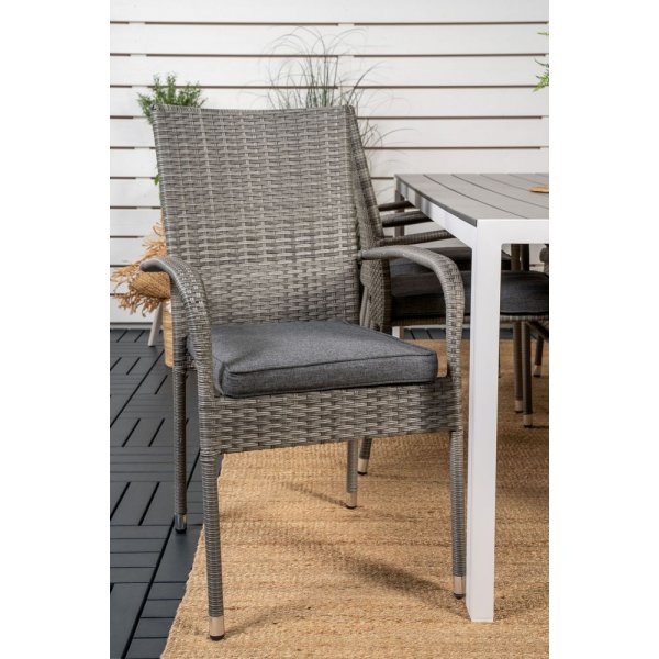 Ervalla Matgrupp (205x90) - Gr�/Vit - 6 Stolar